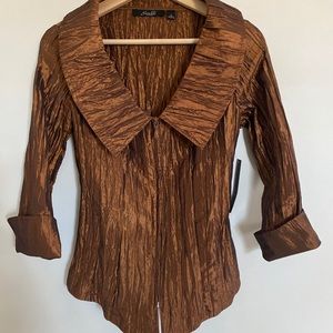 Essentials by MILANO Long Sleeve Zip up Blouse NWT